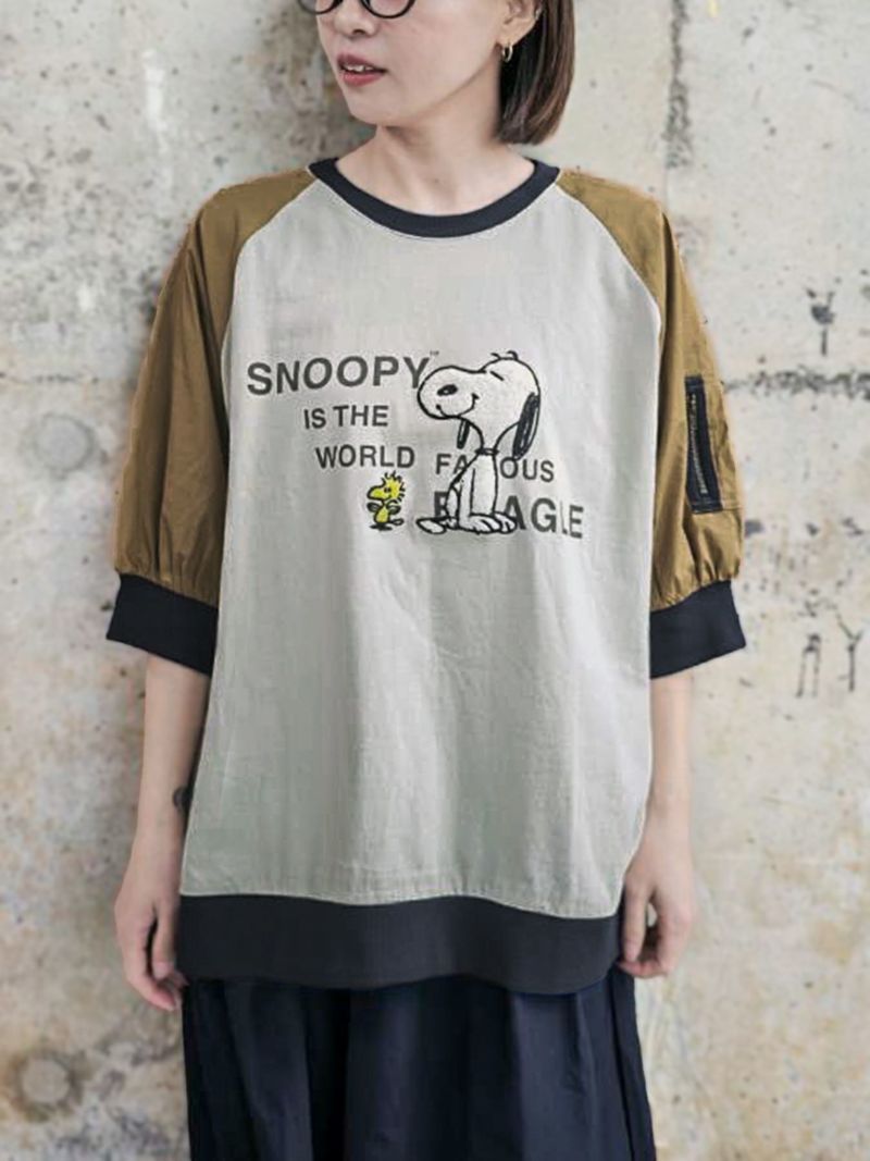 【JUICY×PEANUTS】“VINTAGE SNOOPY”サガラ刺繍 袖切替Tシャツ〔別注〕