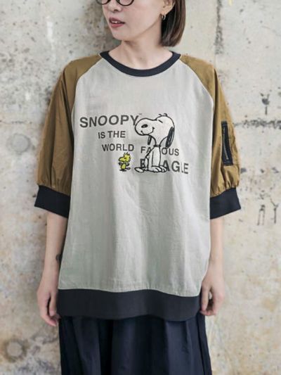【JUICY×PEANUTS】<br>“VINTAGE SNOOPY”サガラ刺繍 袖切替Tシャツ〔別注〕