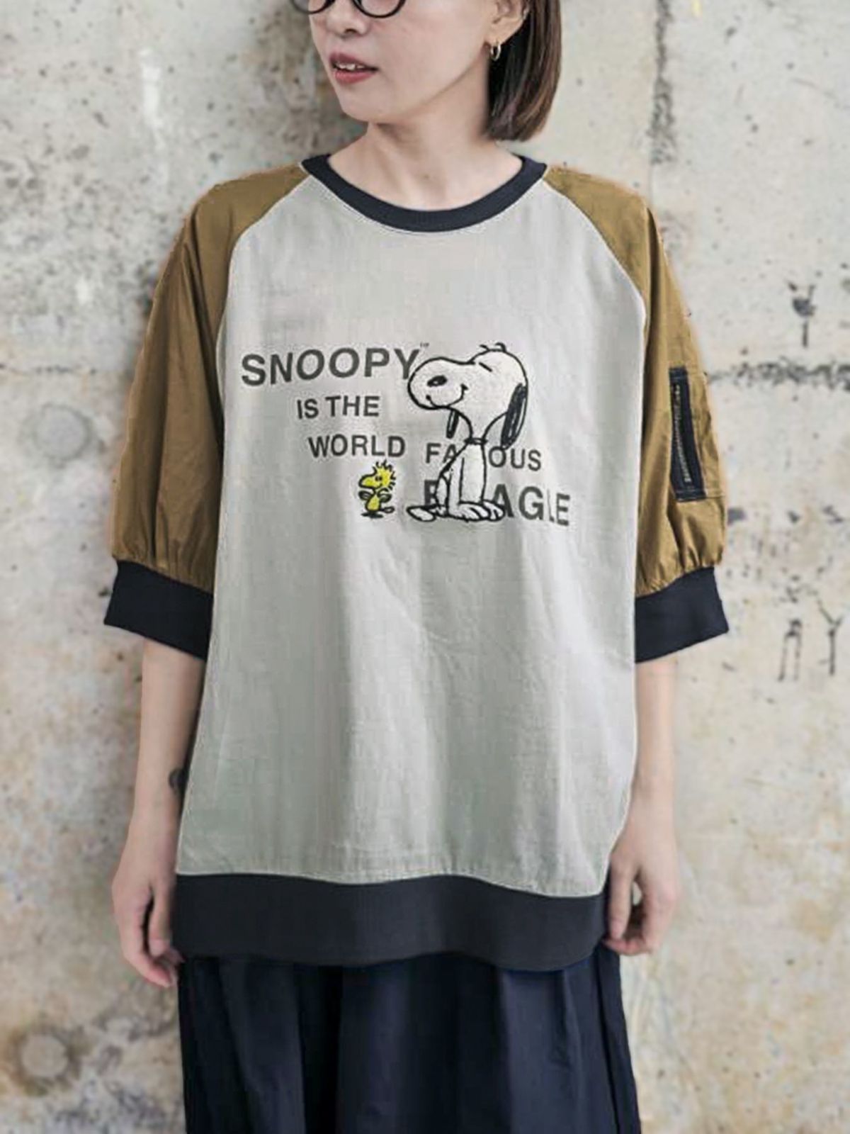 【JUICY×PEANUTS】“VINTAGE SNOOPY”サガラ刺繍 袖切替Tシャツ〔別注〕