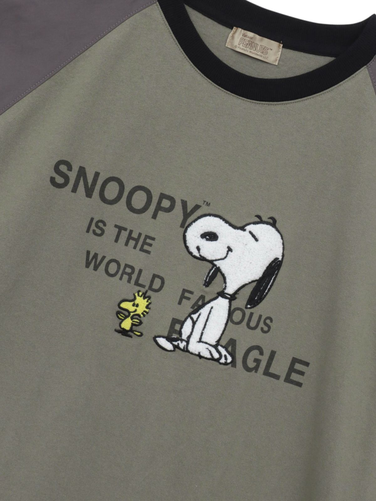 【JUICY×PEANUTS】“VINTAGE SNOOPY”サガラ刺繍 袖切替Tシャツ〔別注〕