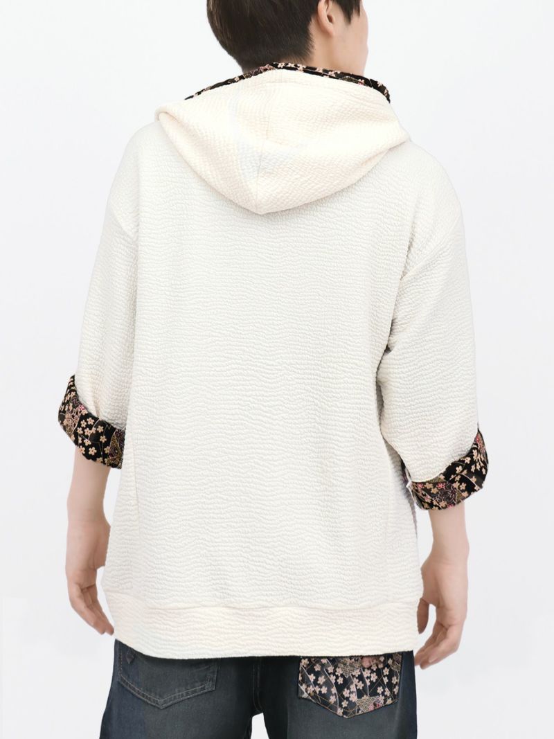 【雅結】菊刺繍ふくれジャガード素材 和生地遣い7分袖ZIPパーカー