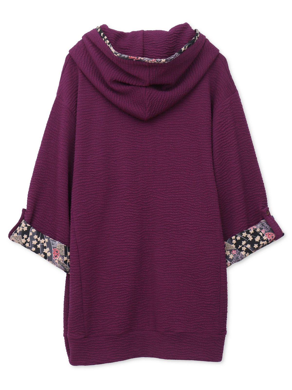 【雅結】菊刺繍ふくれジャガード素材 和生地遣い7分袖ZIPパーカー