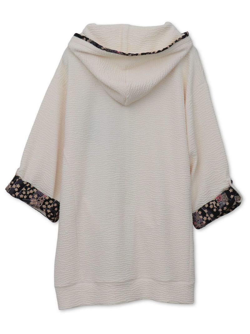 【雅結】菊刺繍ふくれジャガード素材 和生地遣い7分袖ZIPパーカー