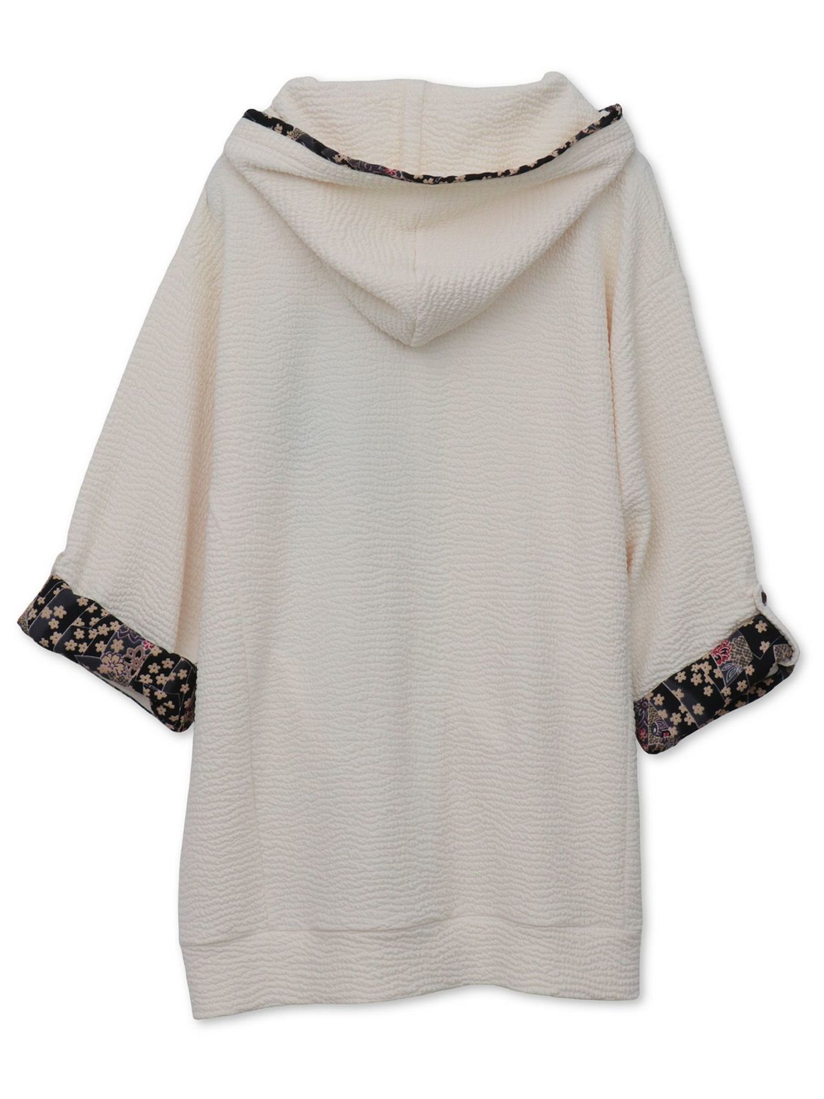 【雅結】菊刺繍ふくれジャガード素材 和生地遣い7分袖ZIPパーカー