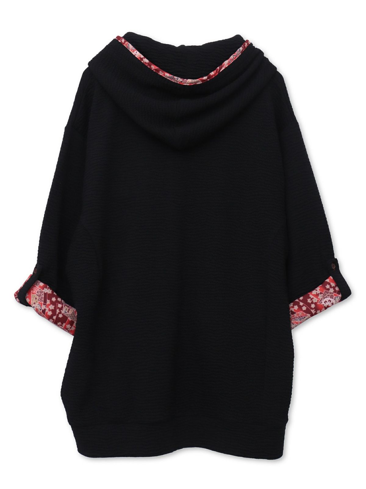 【雅結】菊刺繍ふくれジャガード素材 和生地遣い7分袖ZIPパーカー