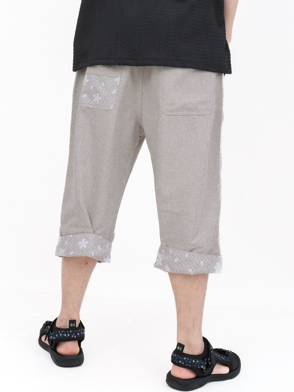 【雅結】桜唐草刺繍シャンブレー素材クロップドパンツ