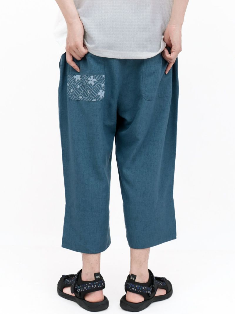 【雅結】桜唐草刺繍シャンブレー素材クロップドパンツ