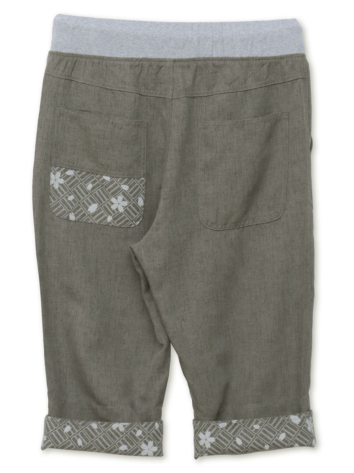 【雅結】桜唐草刺繍シャンブレー素材クロップドパンツ