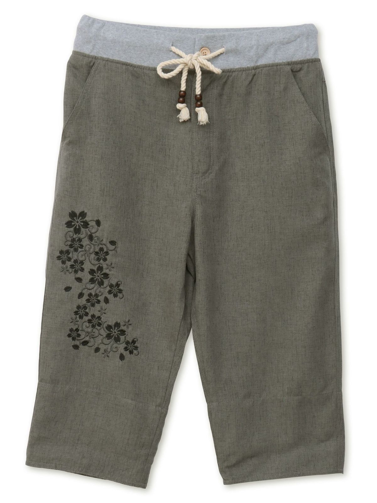 【雅結】桜唐草刺繍シャンブレー素材クロップドパンツ