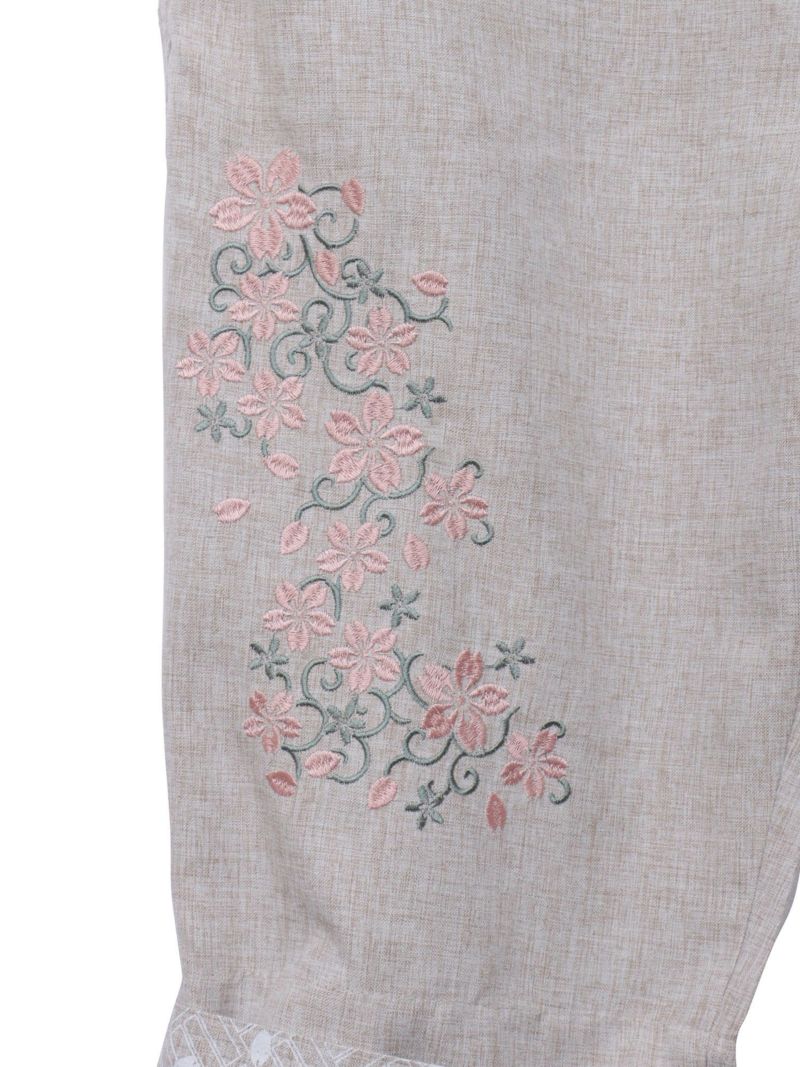 【雅結】桜唐草刺繍シャンブレー素材クロップドパンツ