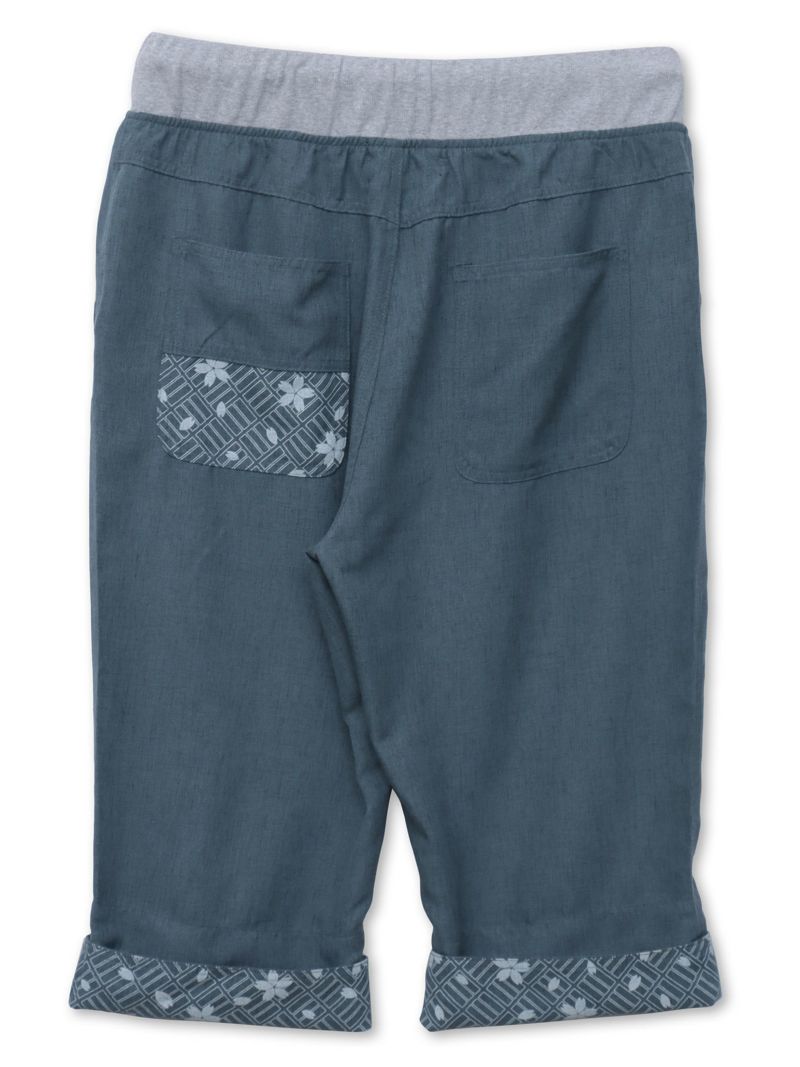 【雅結】桜唐草刺繍シャンブレー素材クロップドパンツ