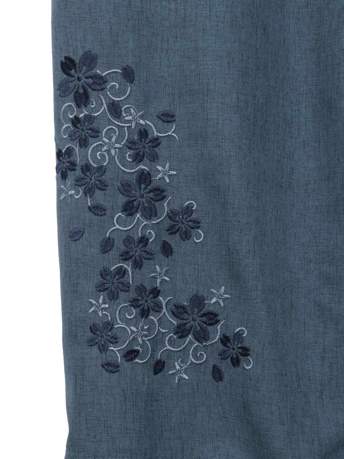 【雅結】桜唐草刺繍シャンブレー素材クロップドパンツ