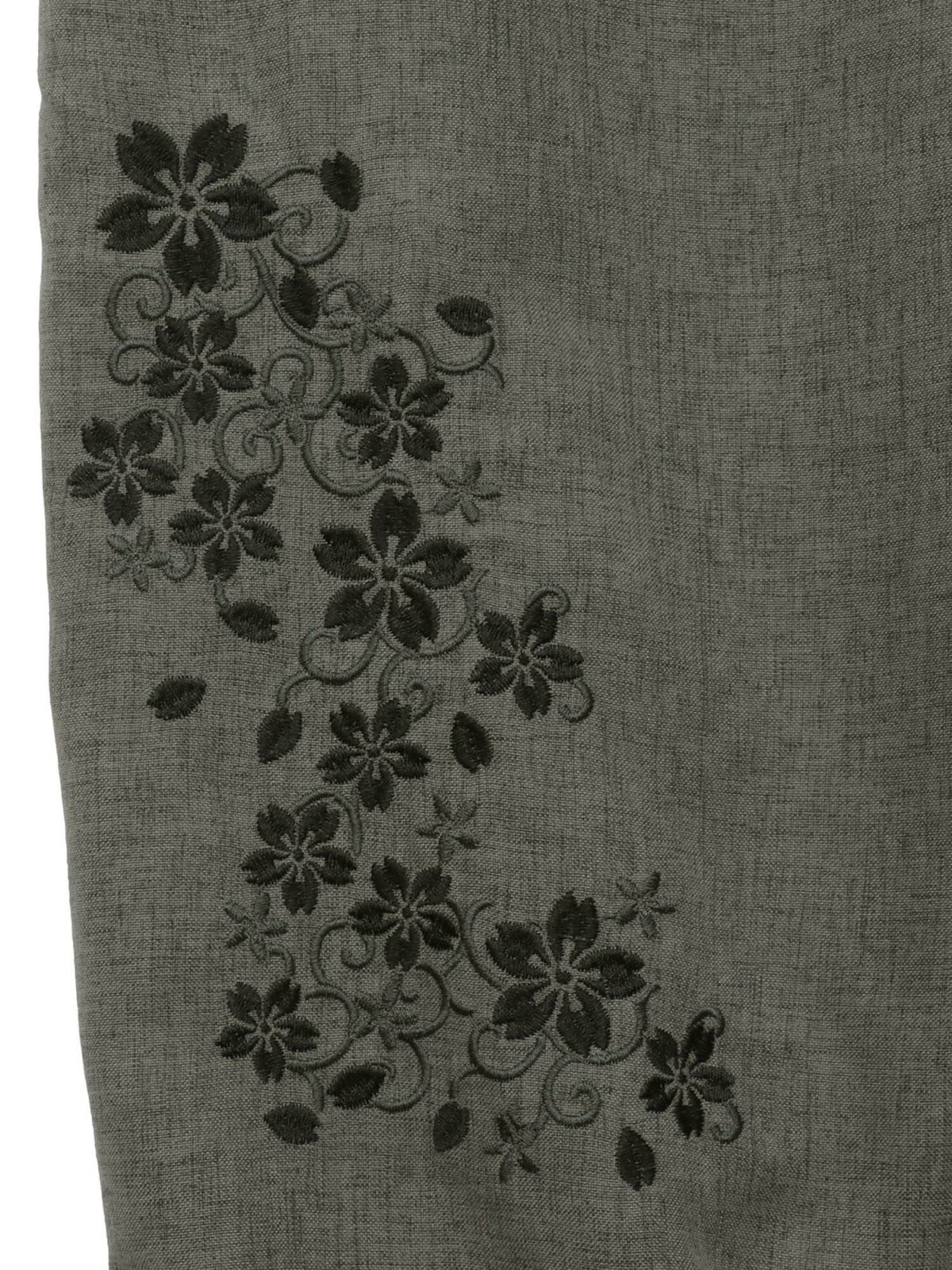 【雅結】桜唐草刺繍シャンブレー素材クロップドパンツ