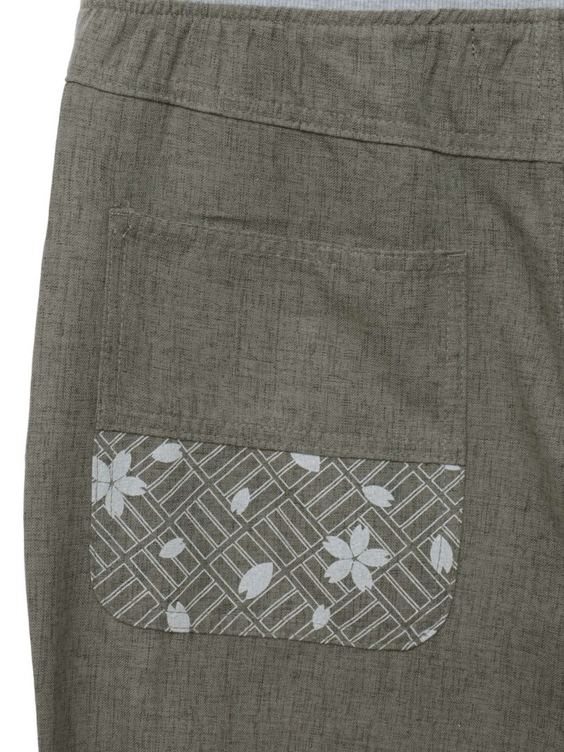 【雅結】桜唐草刺繍シャンブレー素材クロップドパンツ