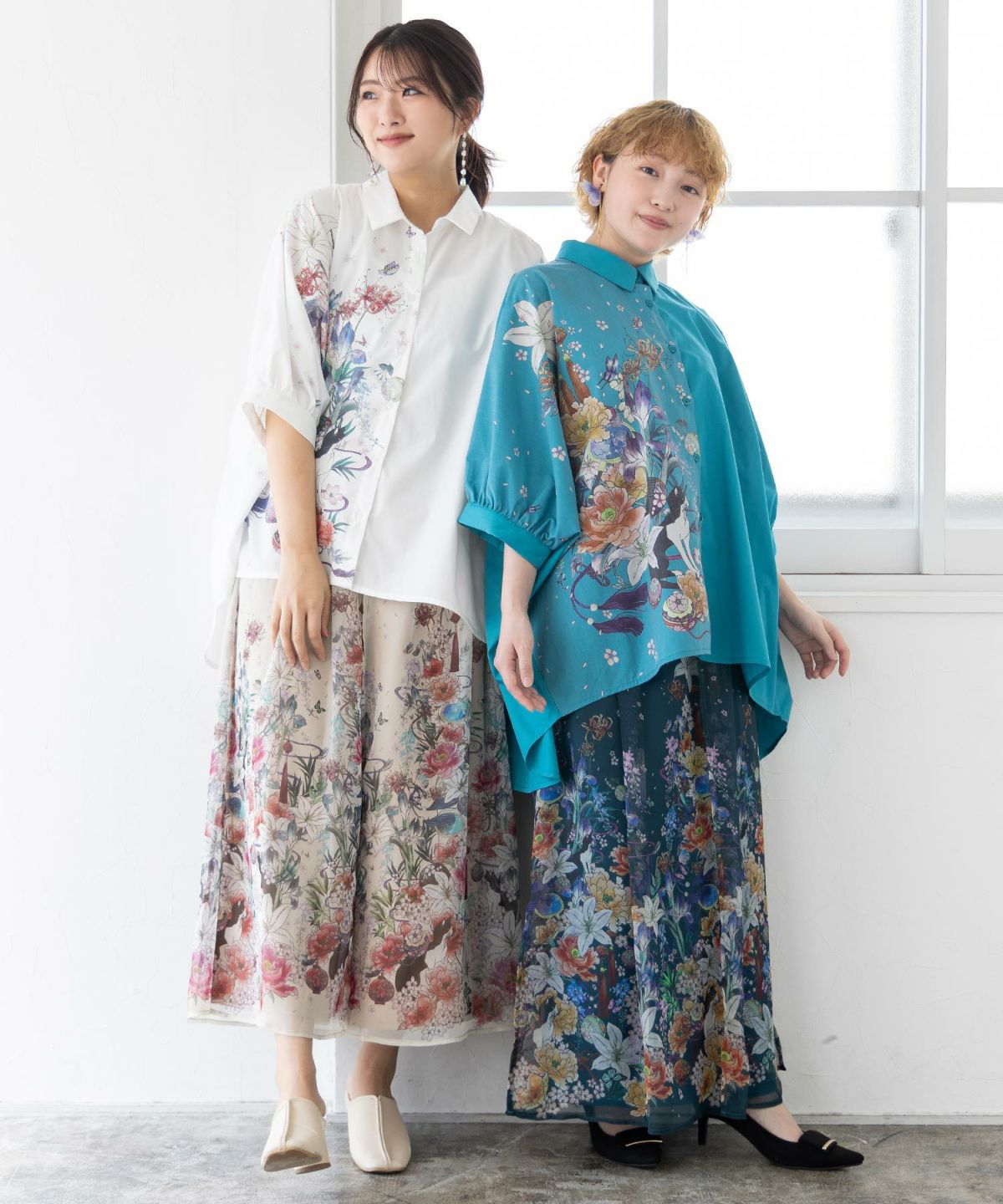 【雅結×iS ScoLar】コラボ 和風花柄シフォン重ねパンツ