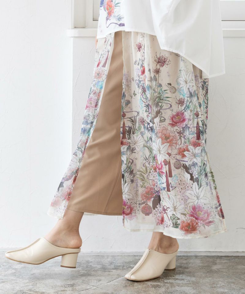 【雅結×iS ScoLar】コラボ 和風花柄シフォン重ねパンツ