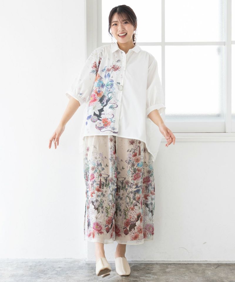 【雅結×iS ScoLar】コラボ 和風花柄シフォン重ねパンツ