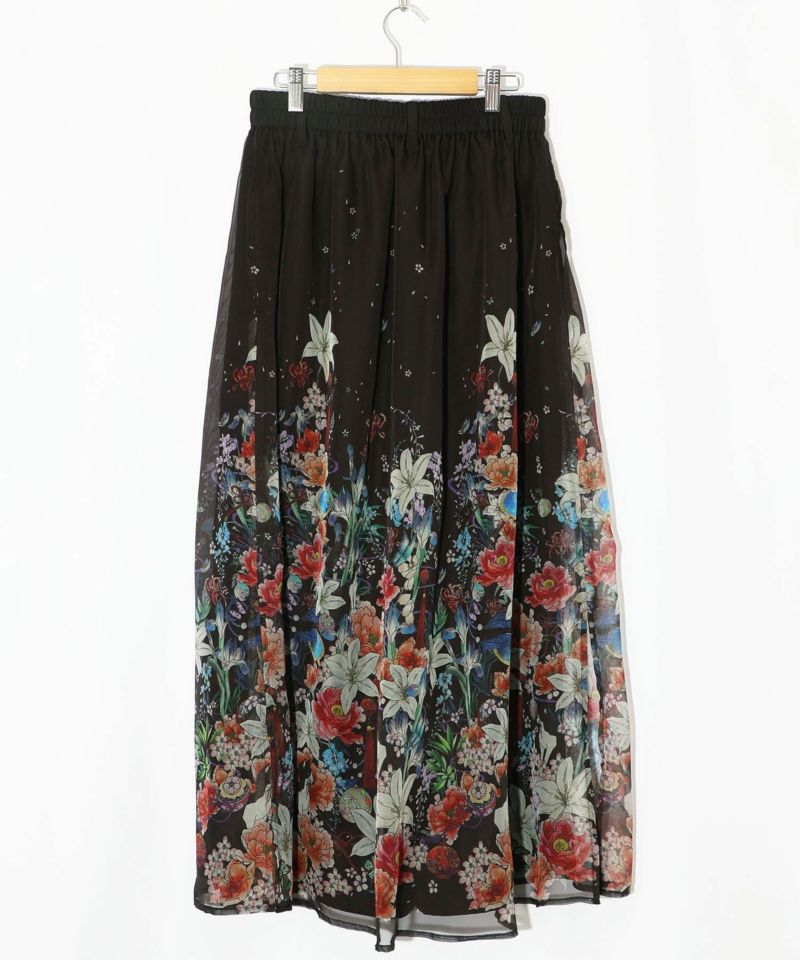 【雅結×iS ScoLar】コラボ 和風花柄シフォン重ねパンツ