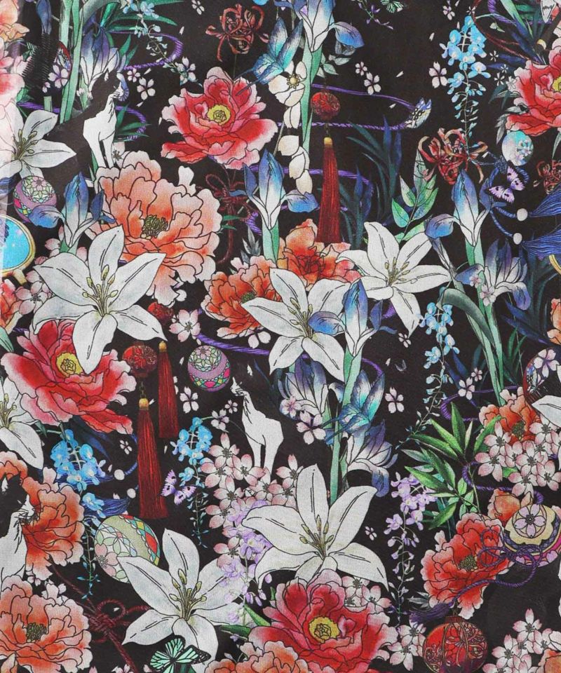 【雅結×iS ScoLar】コラボ 和風花柄シフォン重ねパンツ