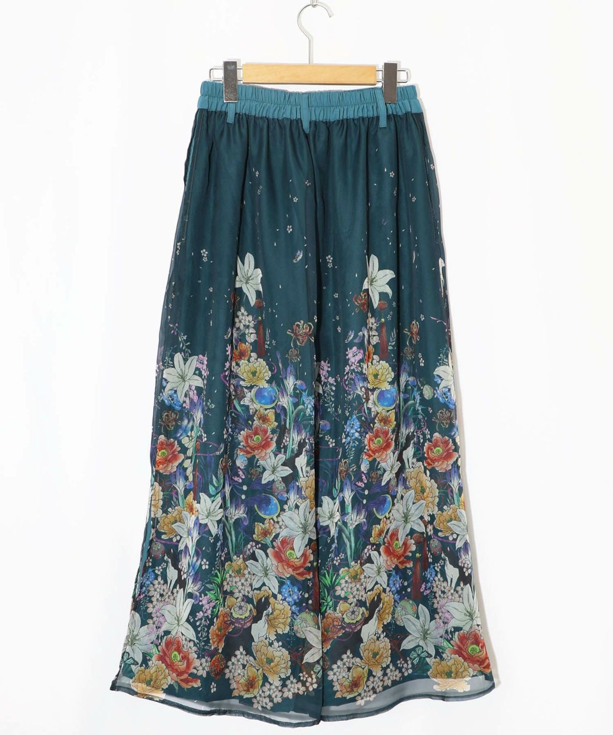 【雅結×iS ScoLar】コラボ 和風花柄シフォン重ねパンツ