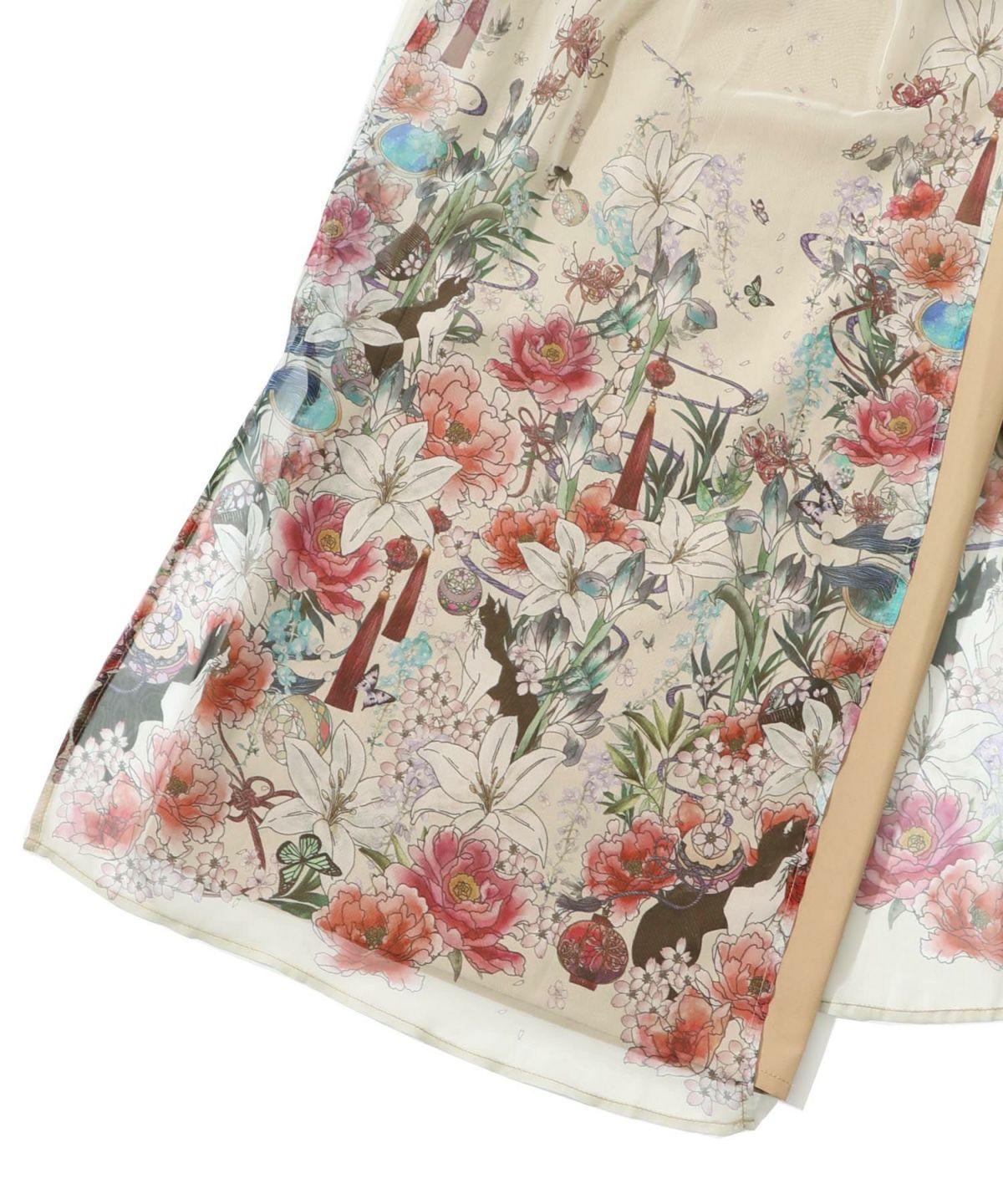 【雅結×iS ScoLar】コラボ 和風花柄シフォン重ねパンツ