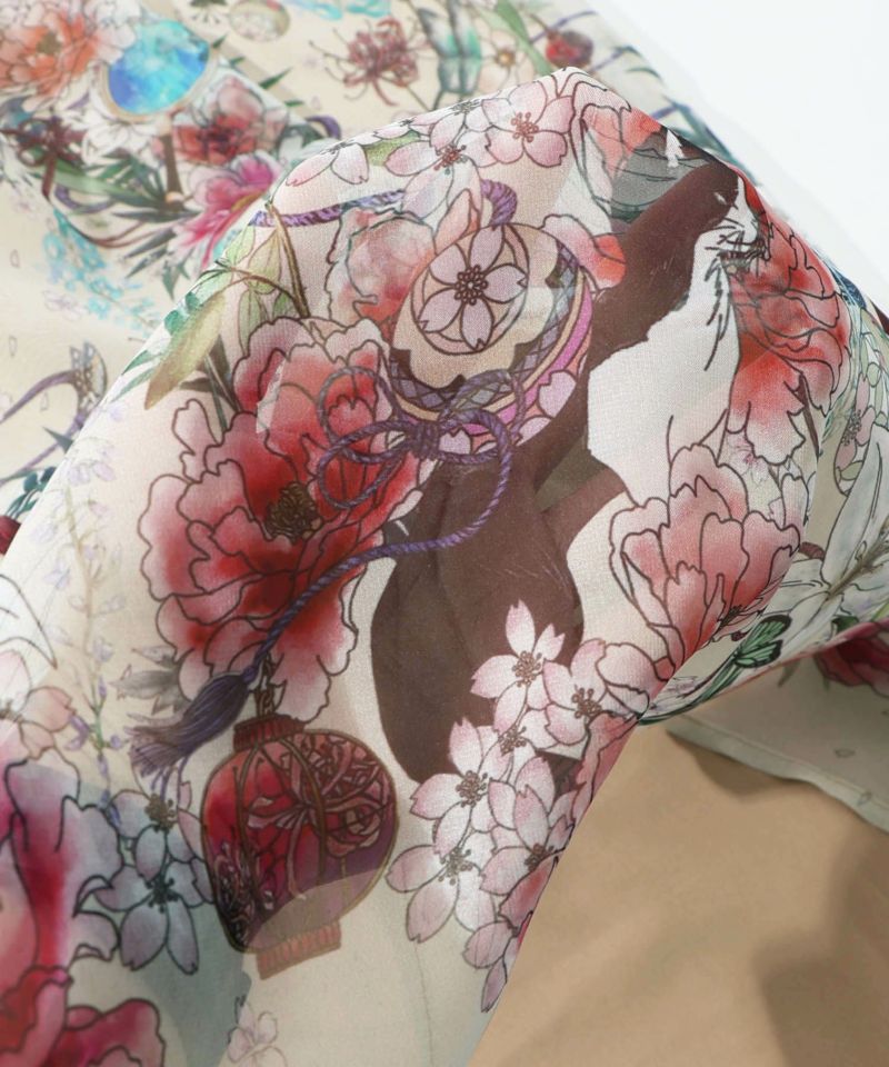【雅結×iS ScoLar】コラボ 和風花柄シフォン重ねパンツ