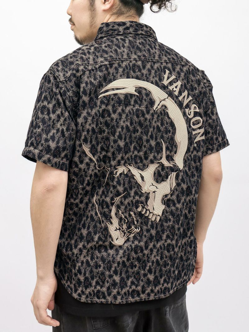 【VANSON】スカル総刺繍 半袖シャツ