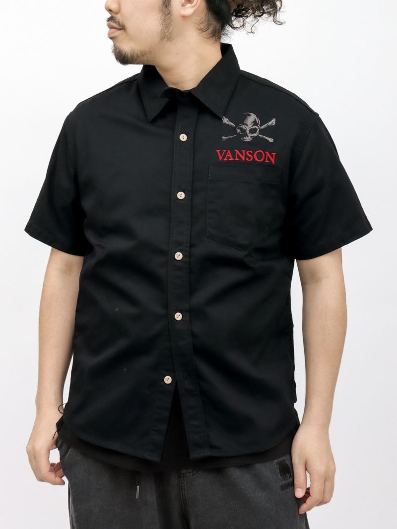 【VANSON】スカル総刺繍 半袖シャツ
