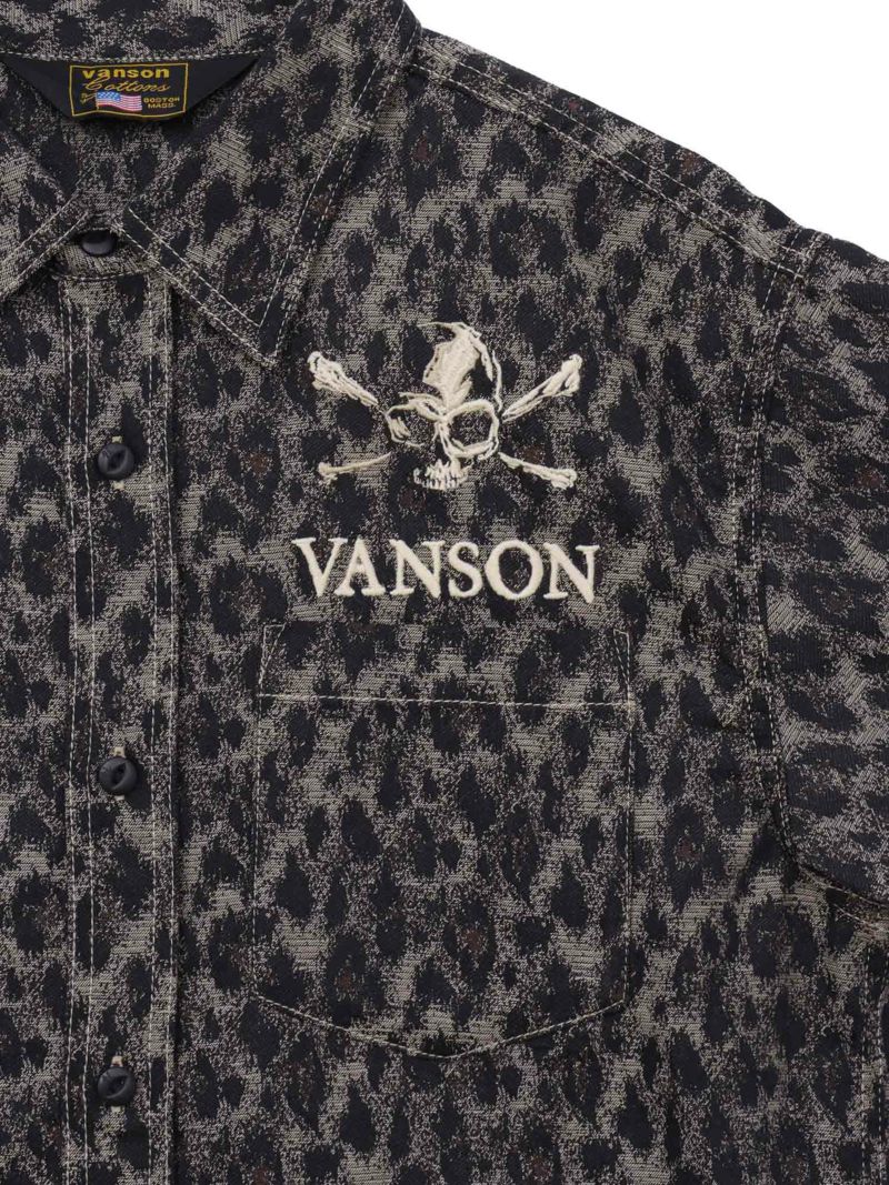 【VANSON】スカル総刺繍 半袖シャツ