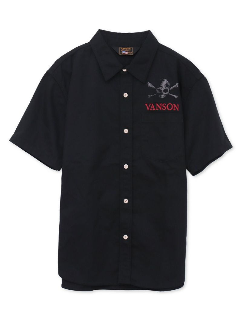【VANSON】スカル総刺繍 半袖シャツ
