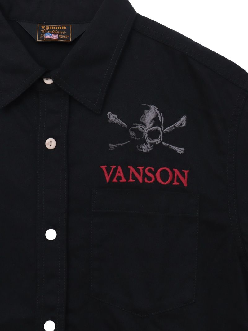 【VANSON】スカル総刺繍 半袖シャツ