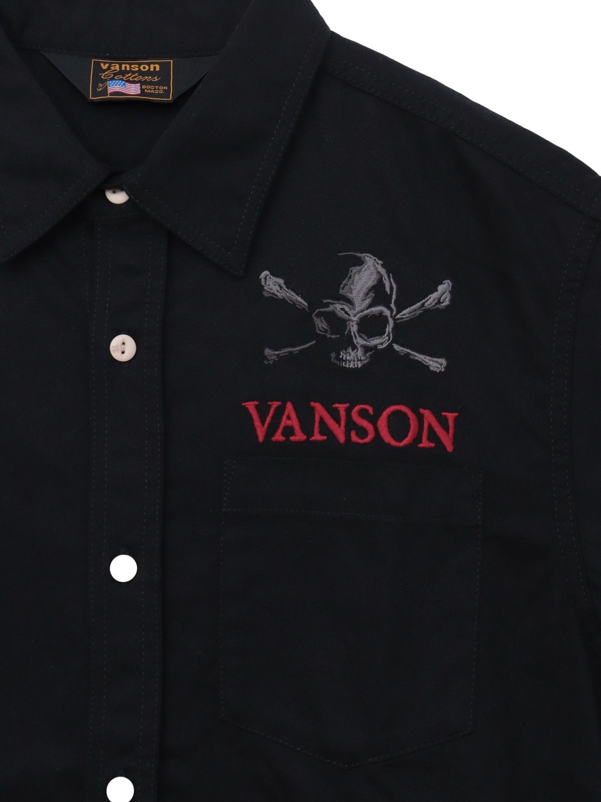 【VANSON】スカル総刺繍 半袖シャツ