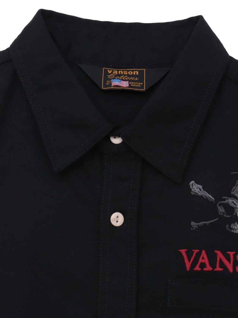 【VANSON】スカル総刺繍 半袖シャツ