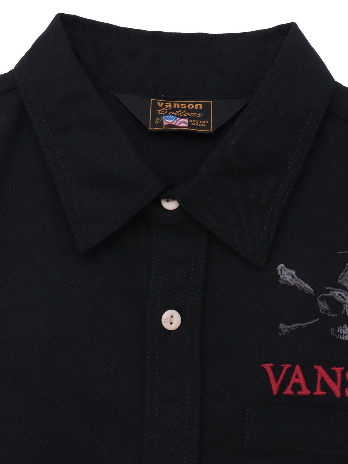 【VANSON】スカル総刺繍 半袖シャツ