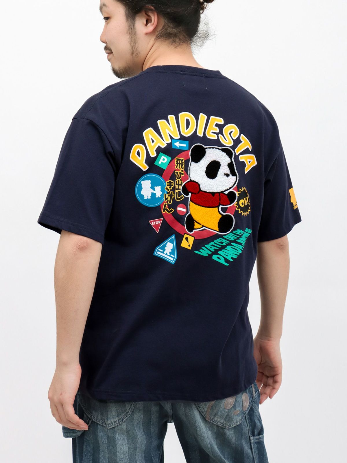 【PANDIESTA JAPAN】“とびだしパンダ”サガラ刺繍入りTシャツ