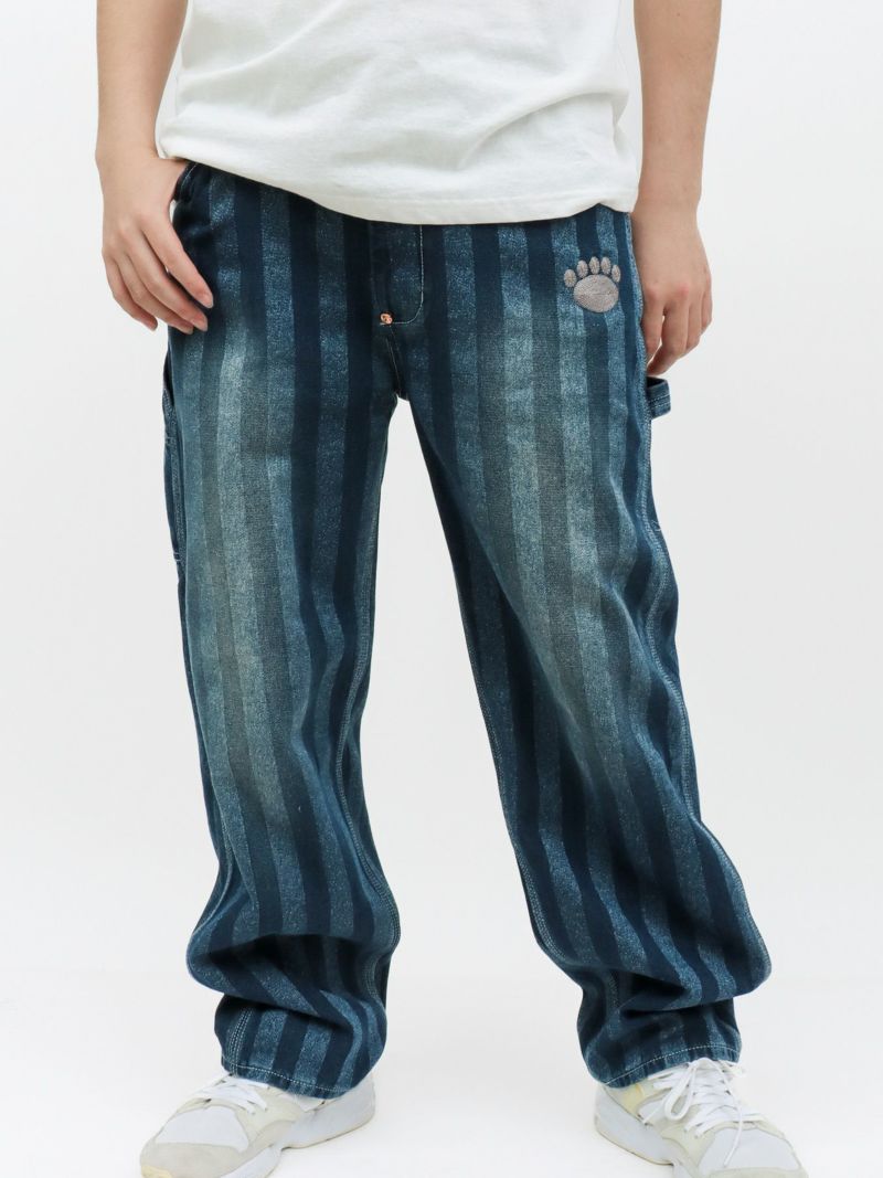 【PANDIESTA JAPAN】 ストライプデニムジャガード ワイドペインターパンツ