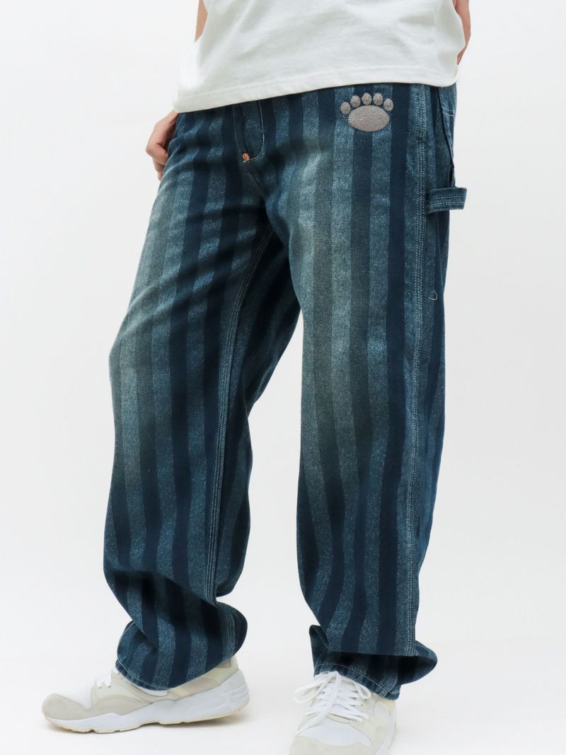 【PANDIESTA JAPAN】 ストライプデニムジャガード ワイドペインターパンツ
