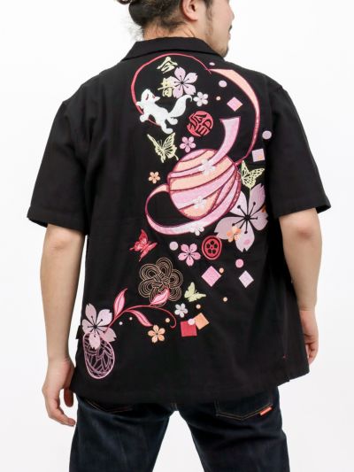 【今昔 -KON-JAKU-】<br>“桜花爛漫”総刺繍 半袖開襟シャツ