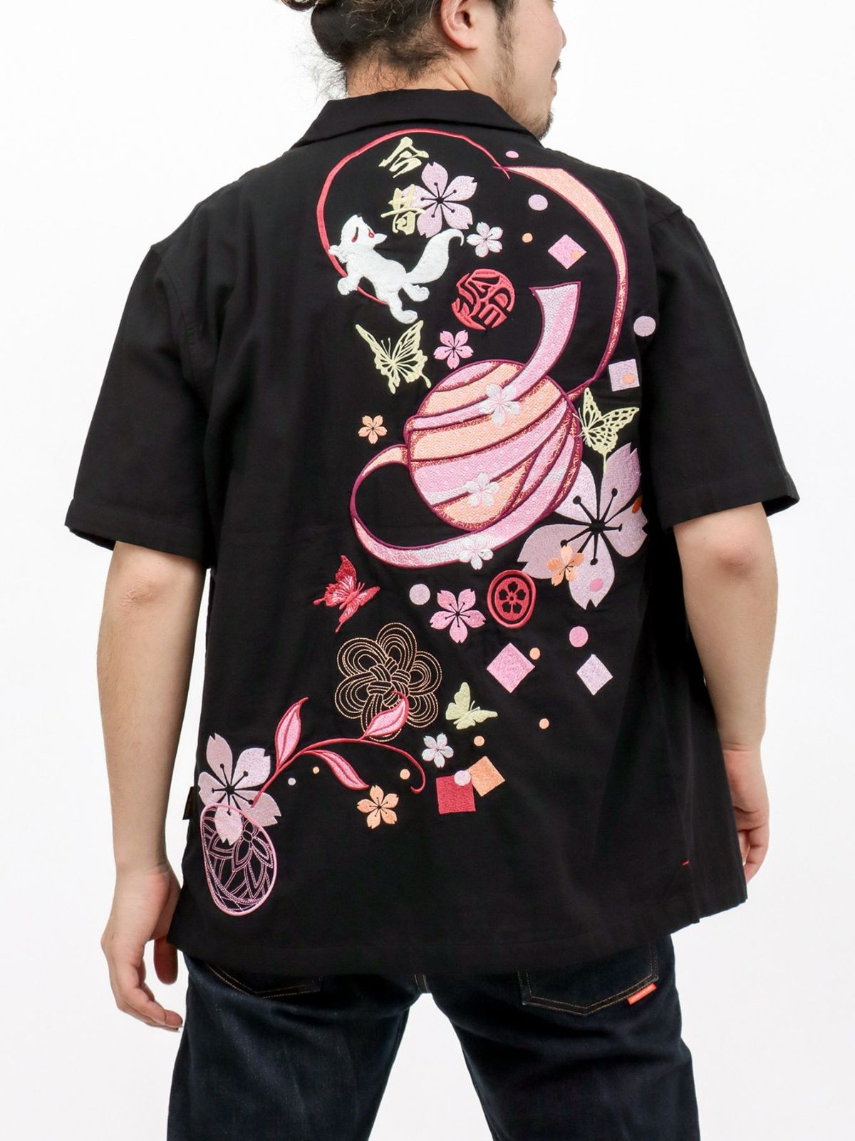 【今昔 -KON-JAKU-】“桜花爛漫”総刺繍 半袖開襟シャツ