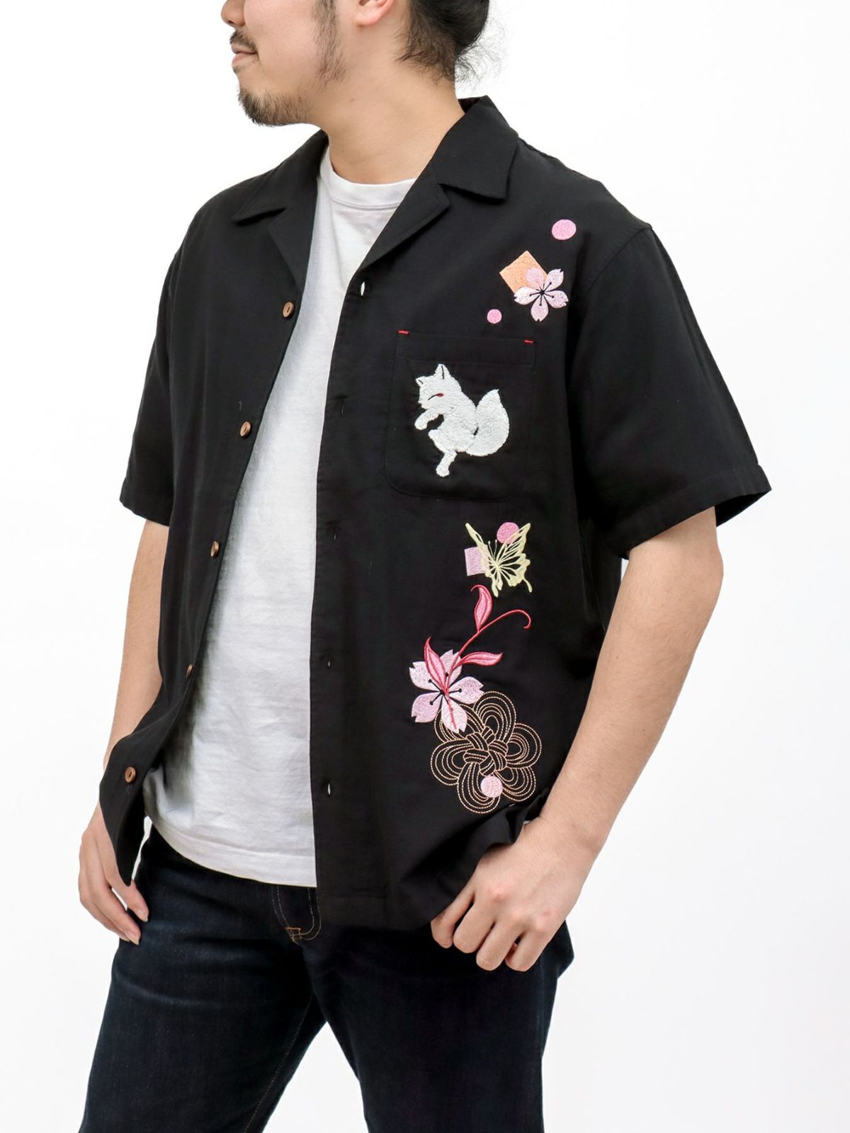 【今昔 -KON-JAKU-】“桜花爛漫”総刺繍 半袖開襟シャツ