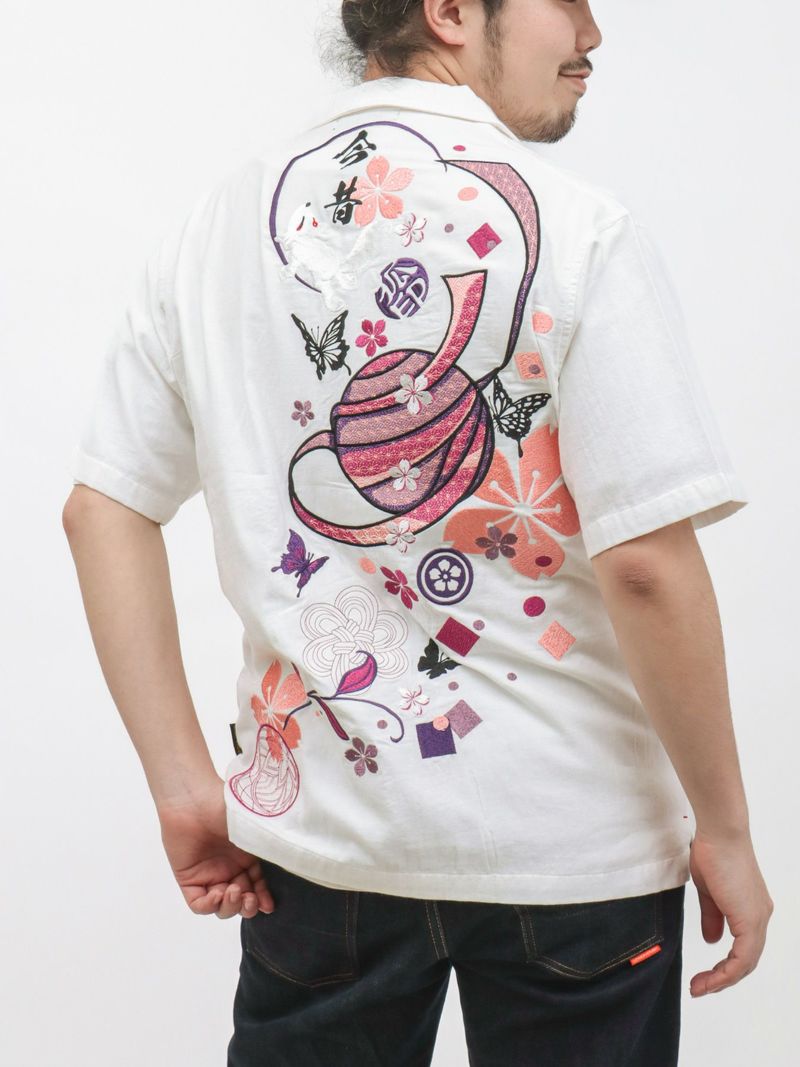 【今昔 -KON-JAKU-】“桜花爛漫”総刺繍 半袖開襟シャツ