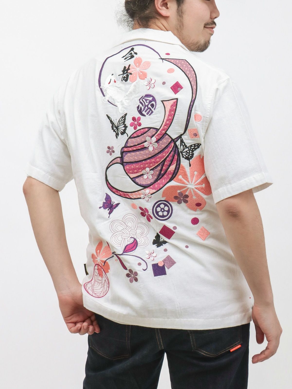 【今昔 -KON-JAKU-】“桜花爛漫”総刺繍 半袖開襟シャツ