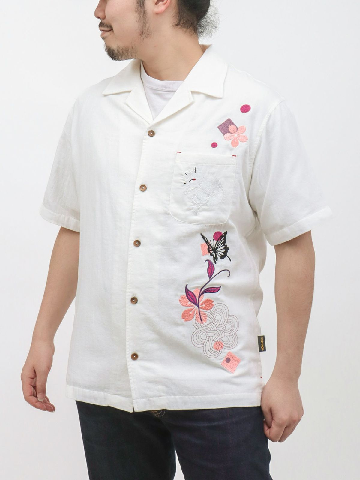【今昔 -KON-JAKU-】“桜花爛漫”総刺繍 半袖開襟シャツ