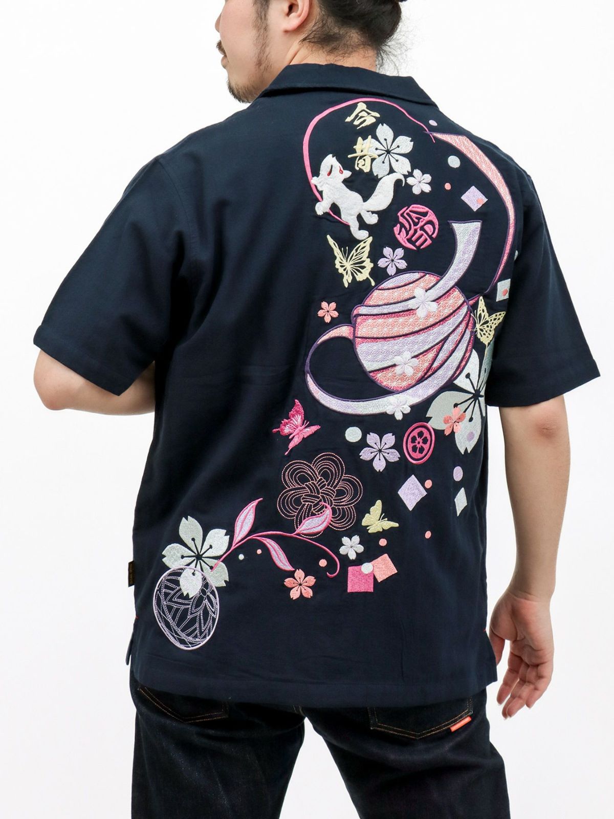 【今昔 -KON-JAKU-】“桜花爛漫”総刺繍 半袖開襟シャツ