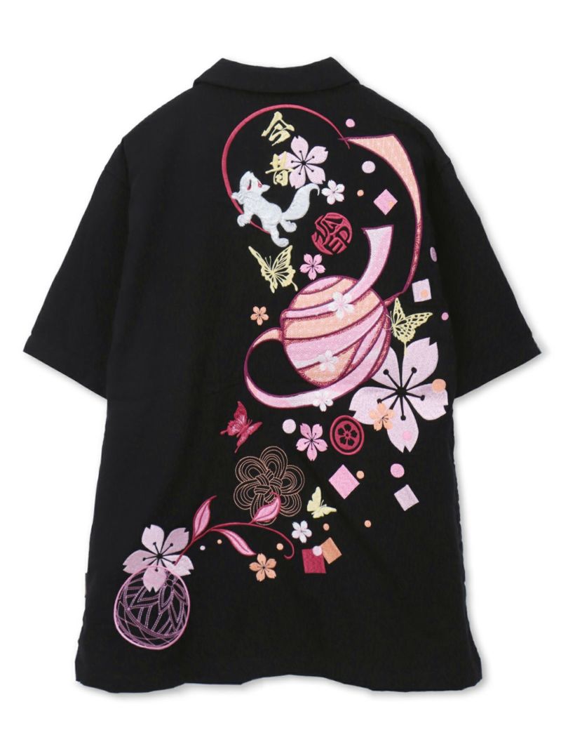 【今昔 -KON-JAKU-】“桜花爛漫”総刺繍 半袖開襟シャツ