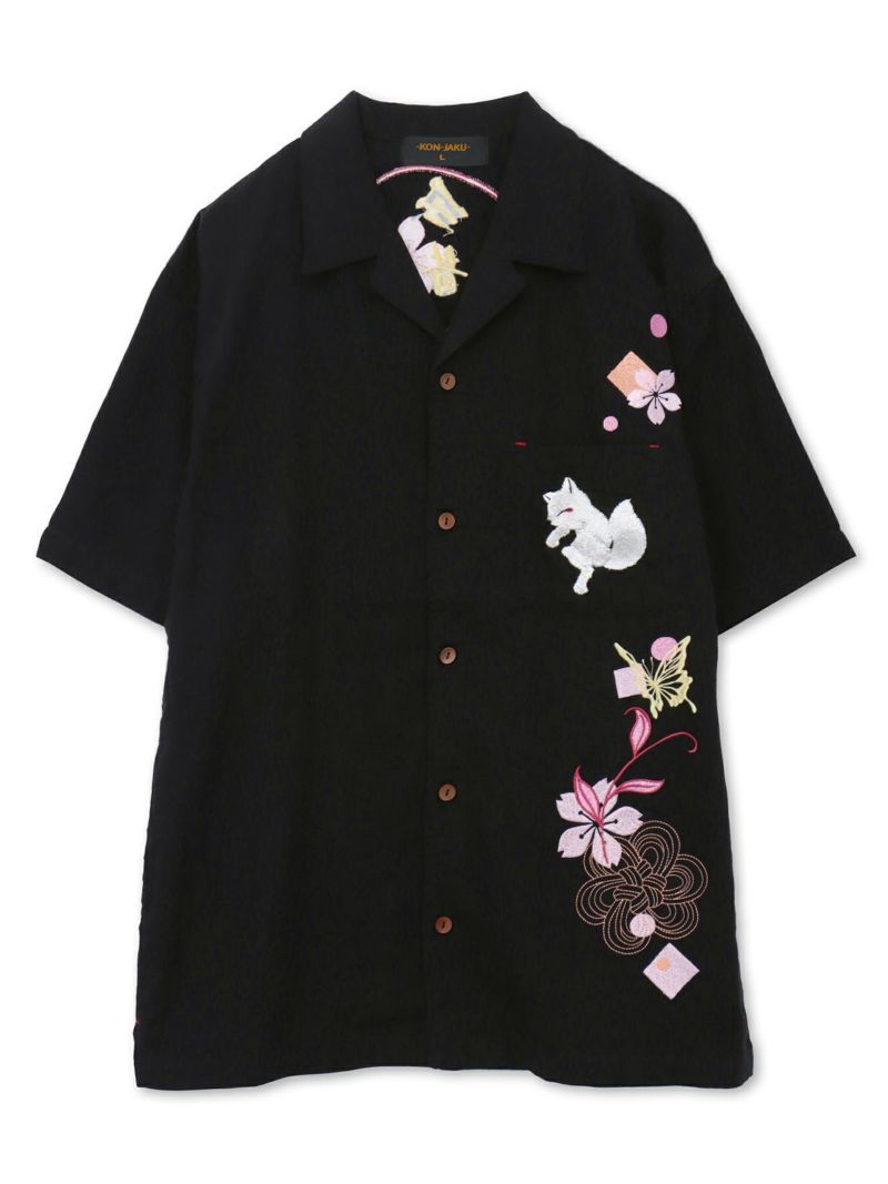 【今昔 -KON-JAKU-】“桜花爛漫”総刺繍 半袖開襟シャツ