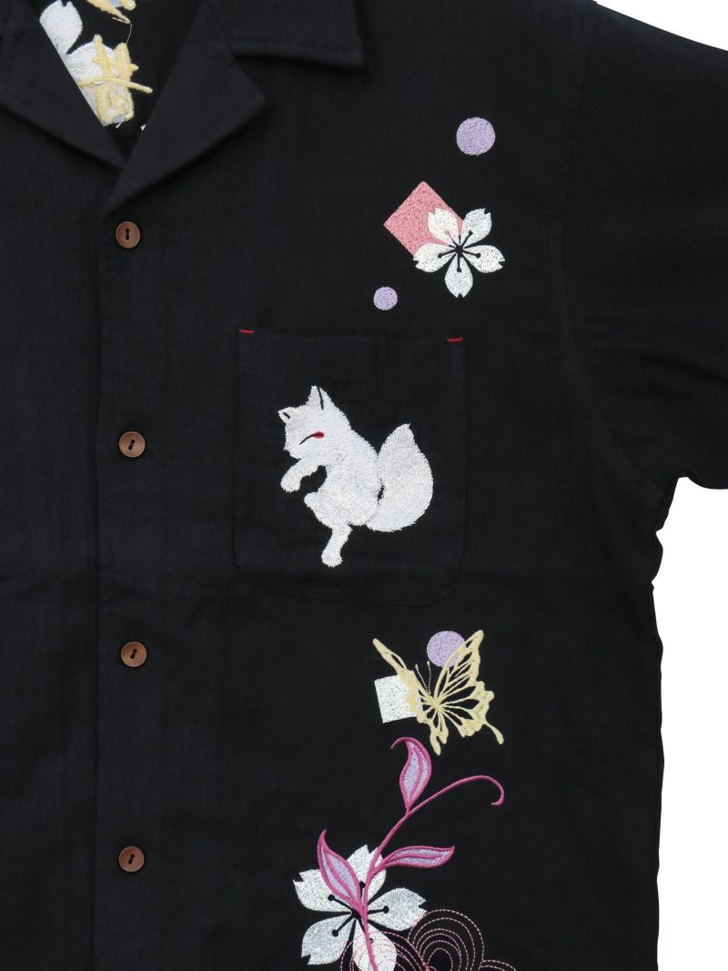 【今昔 -KON-JAKU-】“桜花爛漫”総刺繍 半袖開襟シャツ