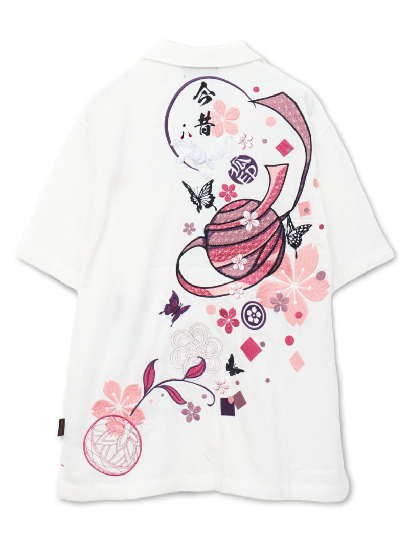 【今昔 -KON-JAKU-】“桜花爛漫”総刺繍 半袖開襟シャツ
