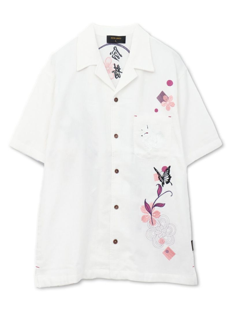 【今昔 -KON-JAKU-】“桜花爛漫”総刺繍 半袖開襟シャツ