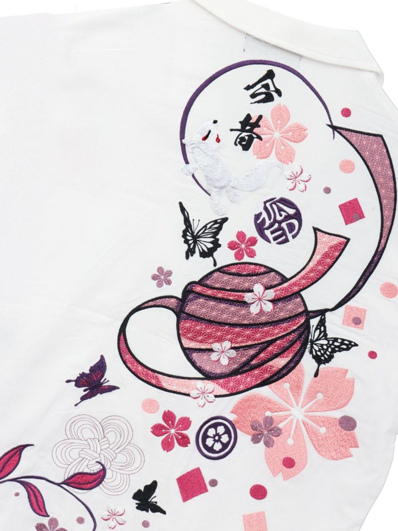 【今昔 -KON-JAKU-】“桜花爛漫”総刺繍 半袖開襟シャツ